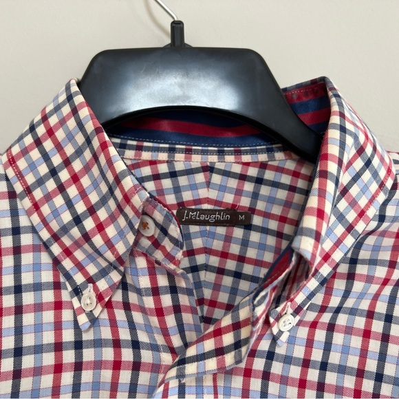 J. McLaughlin Men’s Red and Blue Plaid Button Down Dress Shirt, size M - Picture 3 of 7